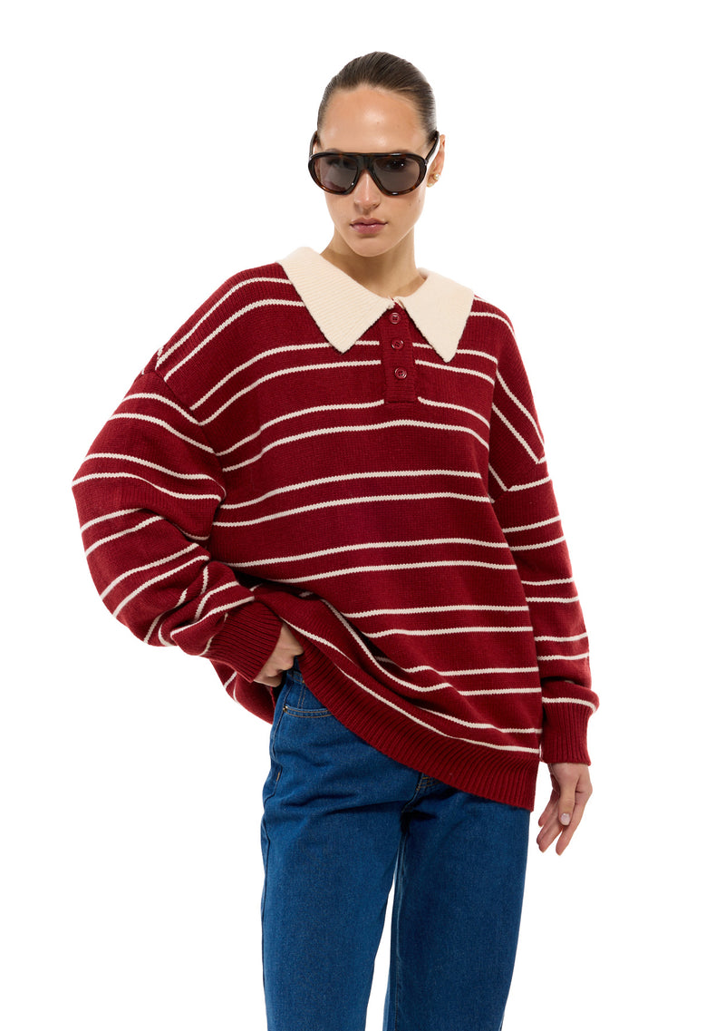 סריג דומיניק | בורדו פסים